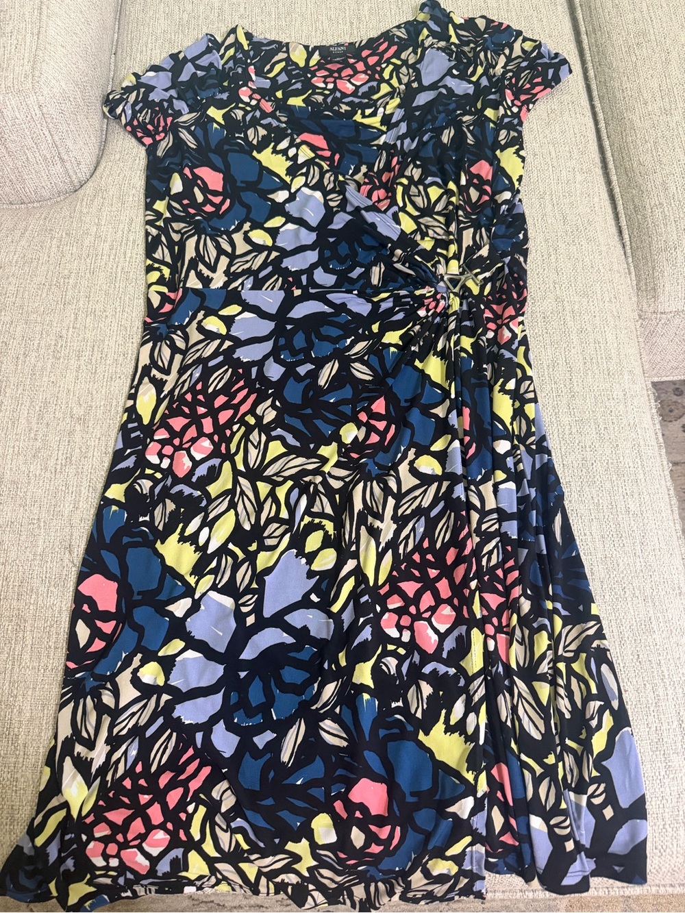 Alfani Faux Wrap Floral Dress Plus Size 1X Twist Waist Short Sleeve
